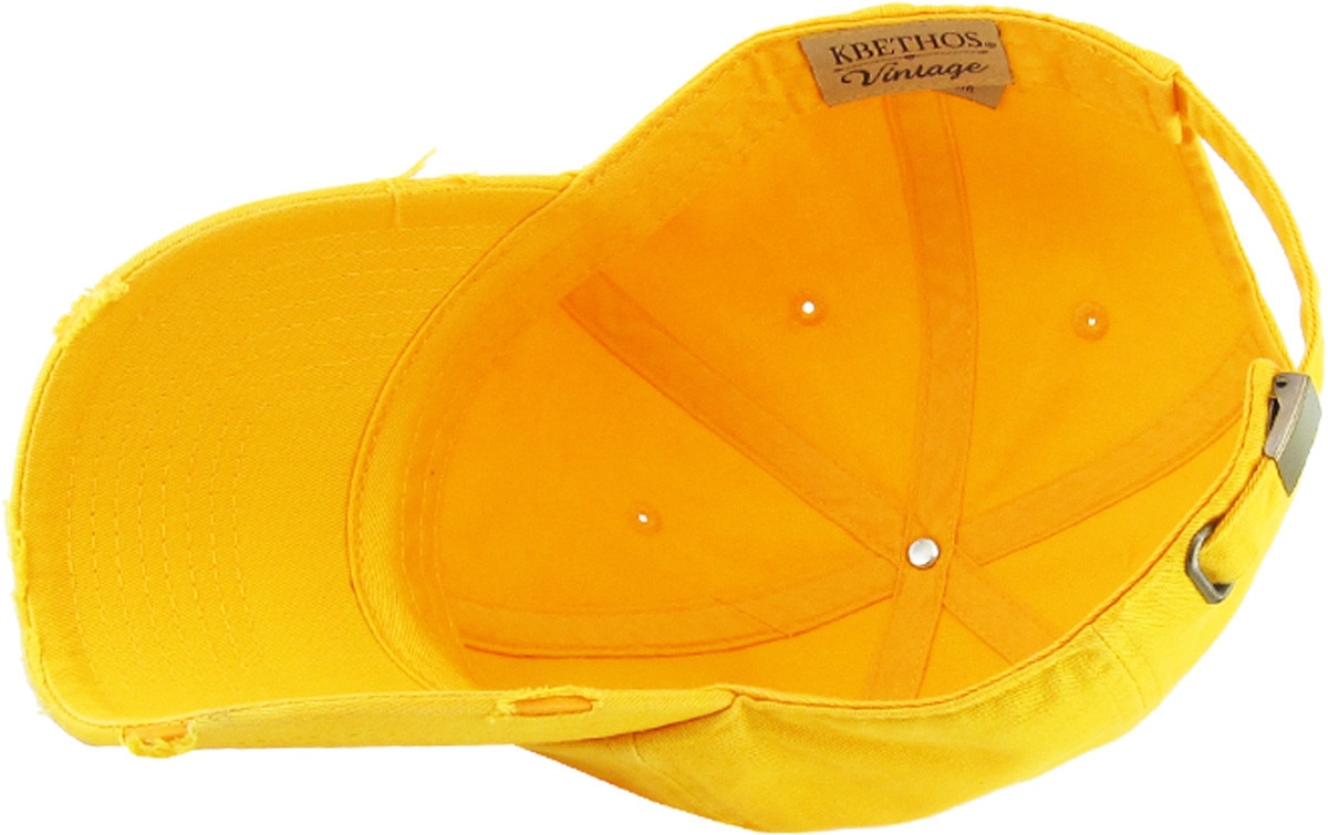 Gold Distressed Vintage Baseball Cap Inside Turned Over View